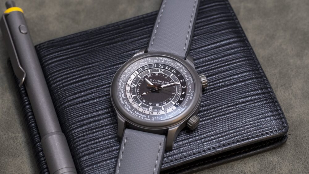 The Chopard L.U.C Time Traveller One Black is a modern, monochromatic take on a world timer