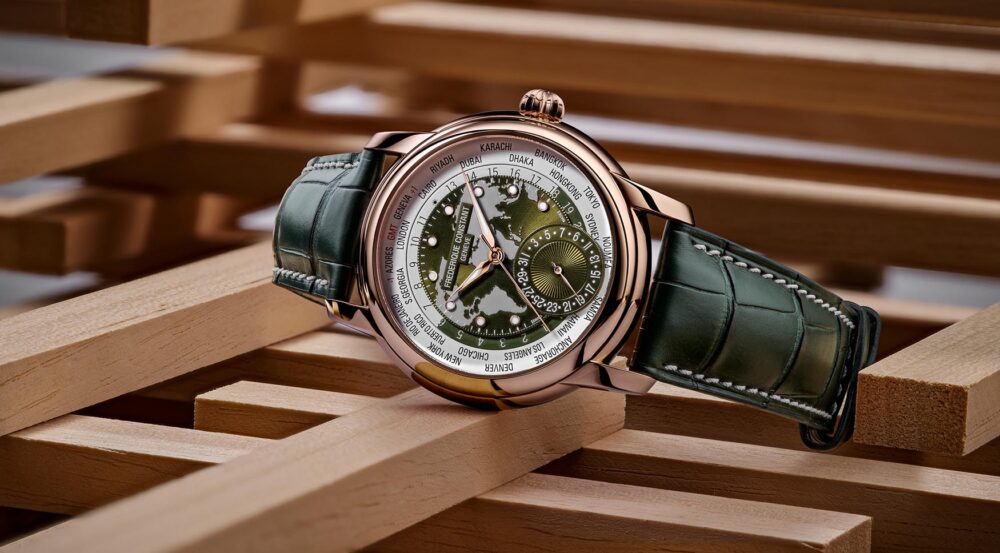 The green Frederique Constant Classic Worldtimer Manufacture is traditionally stable in a chaotic year