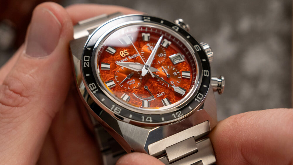 The Grand Seiko SBGC275 Shinshu Sunrise boasts a fiery, lion’s mane dial