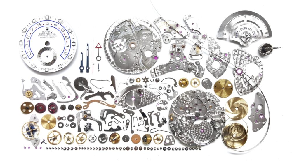 Every part of a watch movement, from screw to pinion