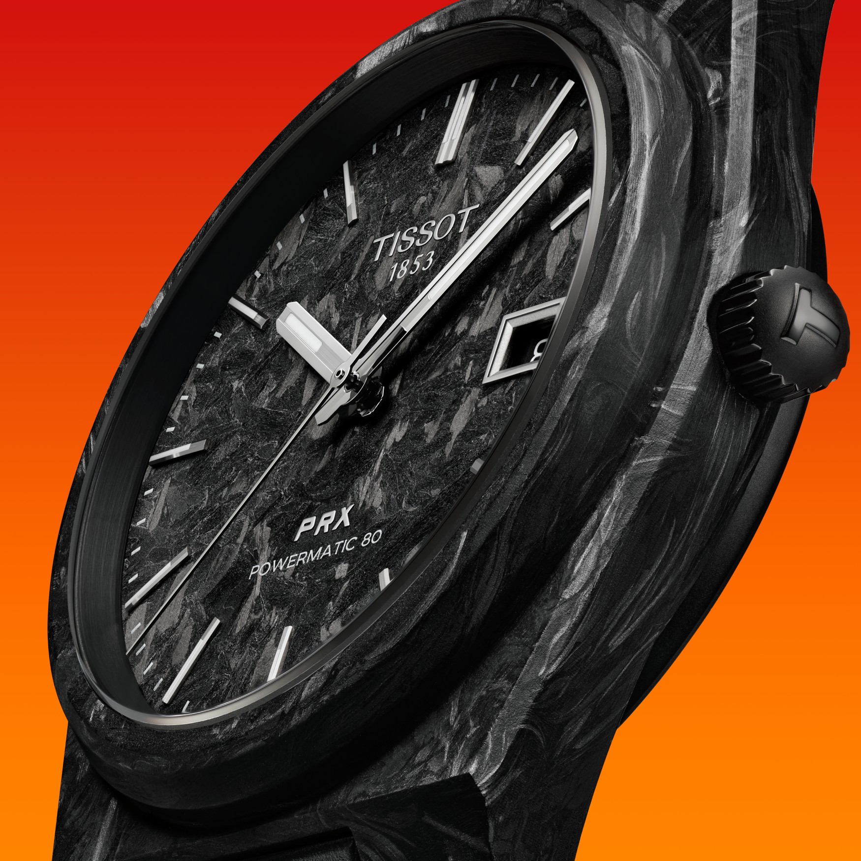 tissot prx 40 powermatic 80 forged carbon case profile